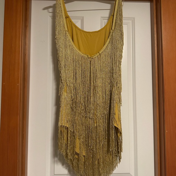 PrettyTina Solid Colour Rocking Tassel Backless Mini Dress in GOLD - Picture 5 of 7